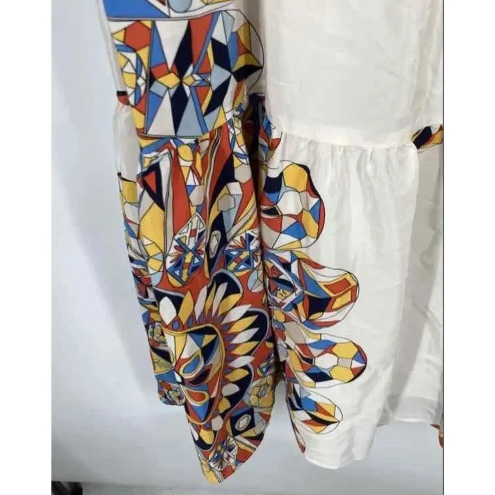 Tory Burch Womens Multicolor Geometric Tiered Fit & Flare Dress Size Medium‎